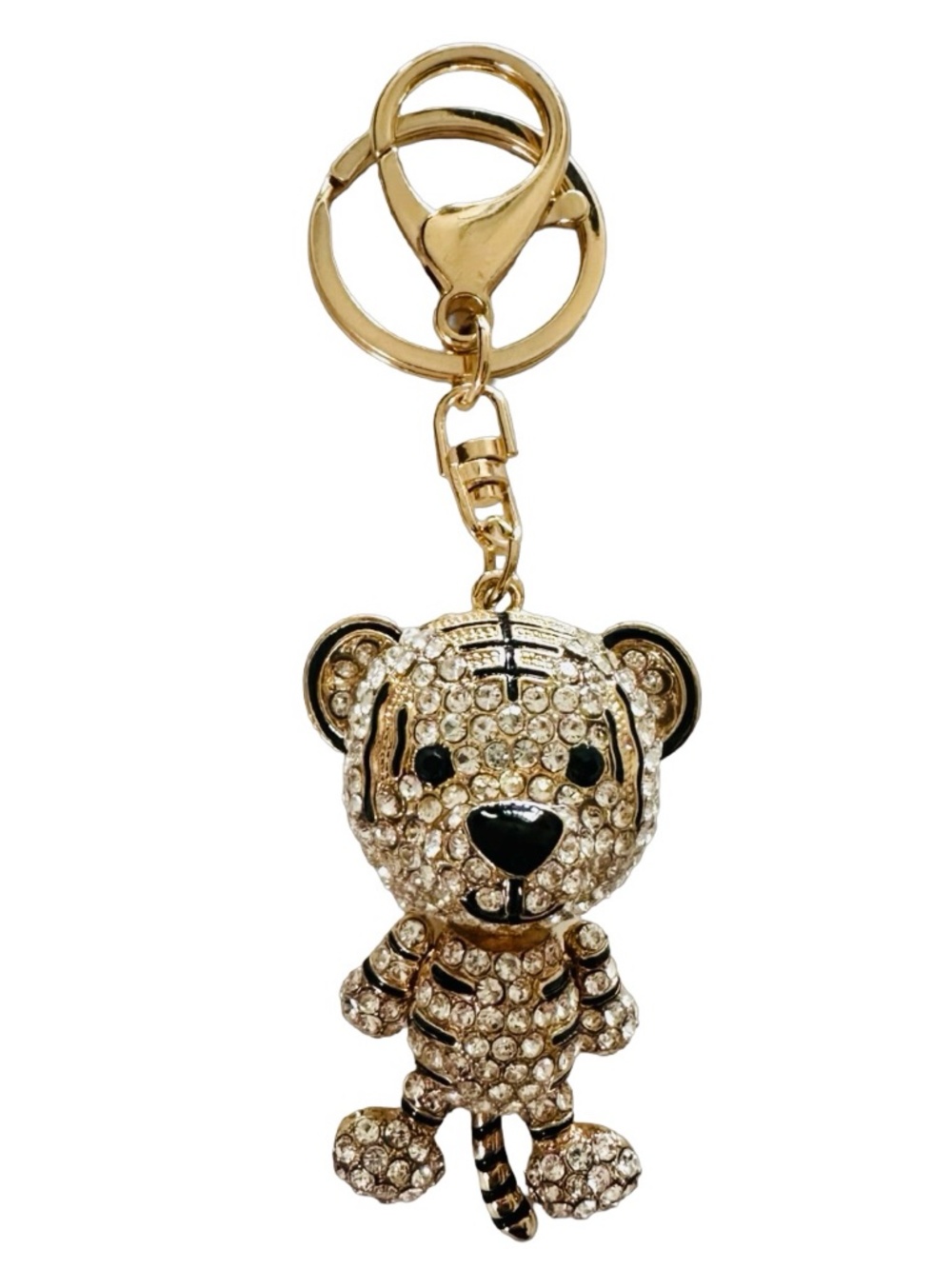 Gold-tone Jeweled Teddy Bear Keychain Ring Purse Charm 5” Luxury